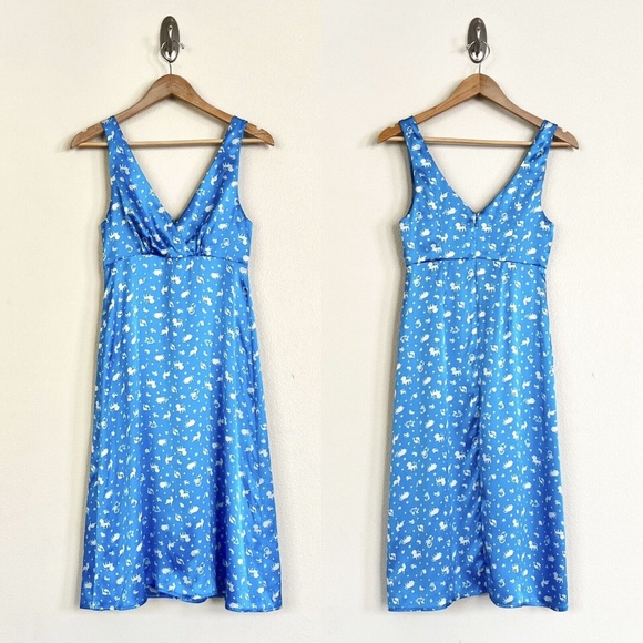 ✨RARE✨ HVN 100% Silk Astrology Zodiac Print V Neck Slip Dress in Blue - Picture 1 of 9